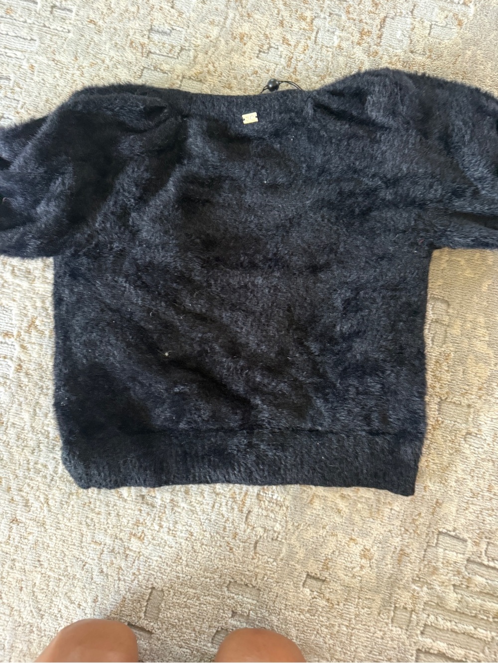 For Love & Lemons Black Fuzzy Short-Sleeve Sweater Top